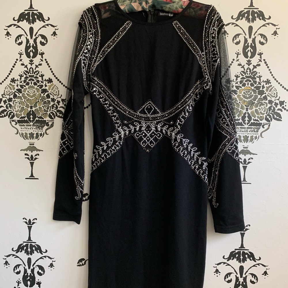 Boohoo Embellished Mini Party Bodycon Dress Sz 8